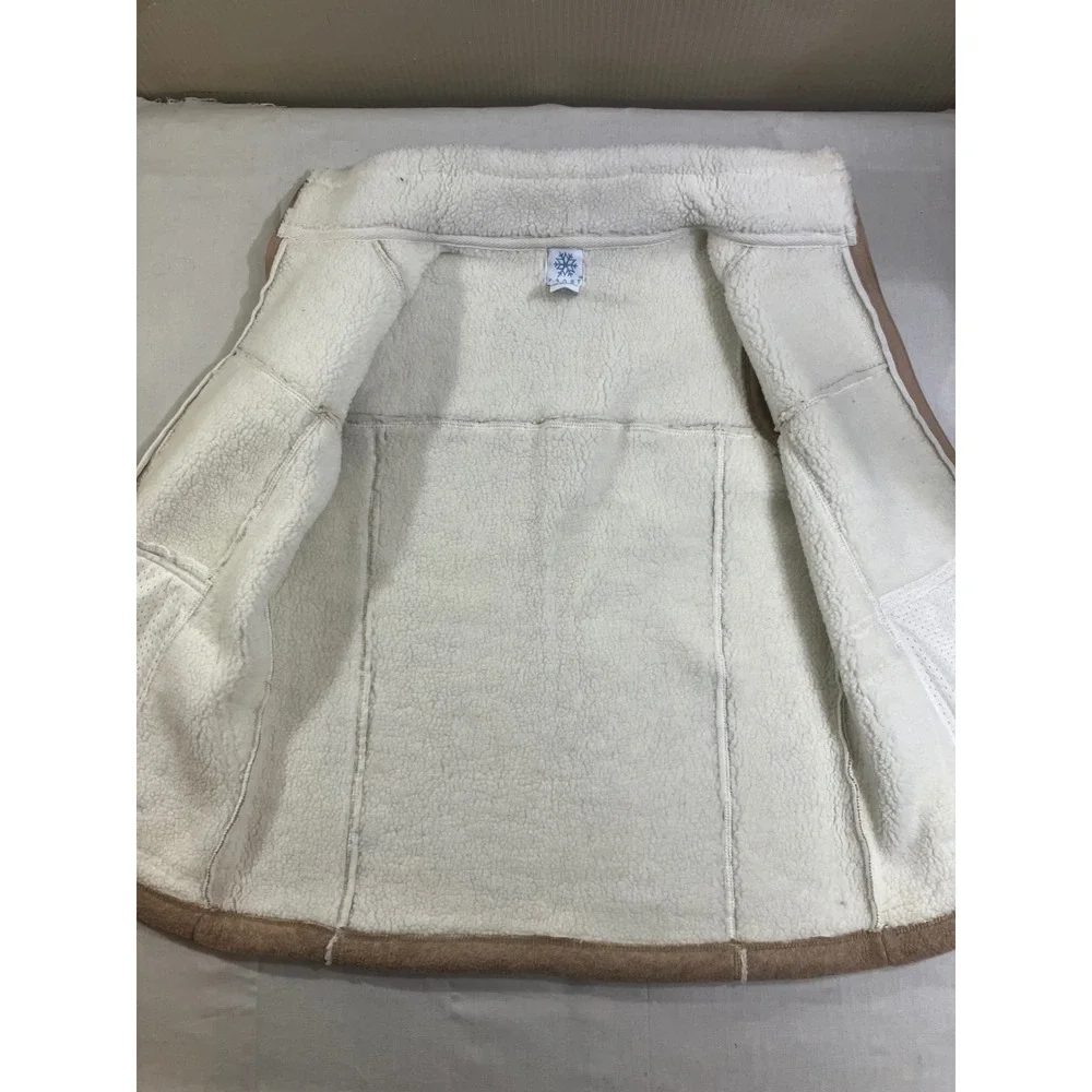 Frost‎ Womens Tan Fleece Full Zip Sherpa Lined Vest Mock Neck Beige Small